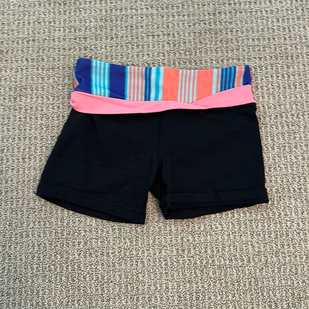 Ivivva black booty shorts with colorful waist band